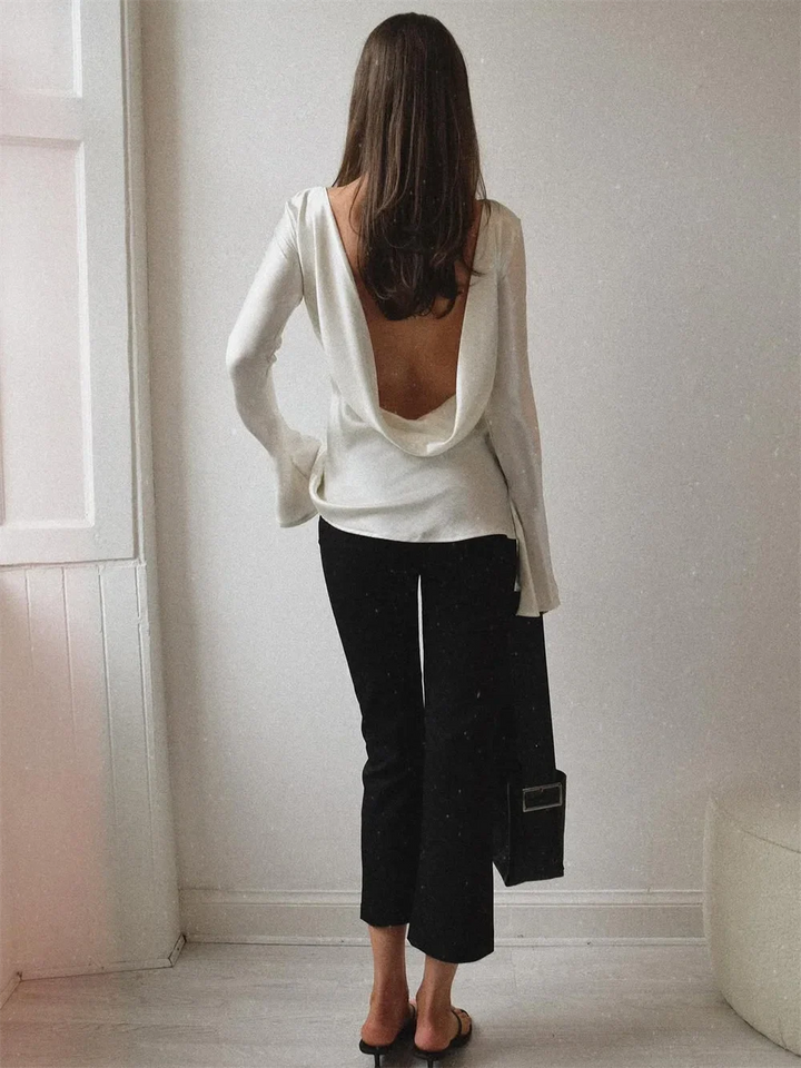 Olivia Bennet | Satin Long Sleeve Bell Cuff Top for Women