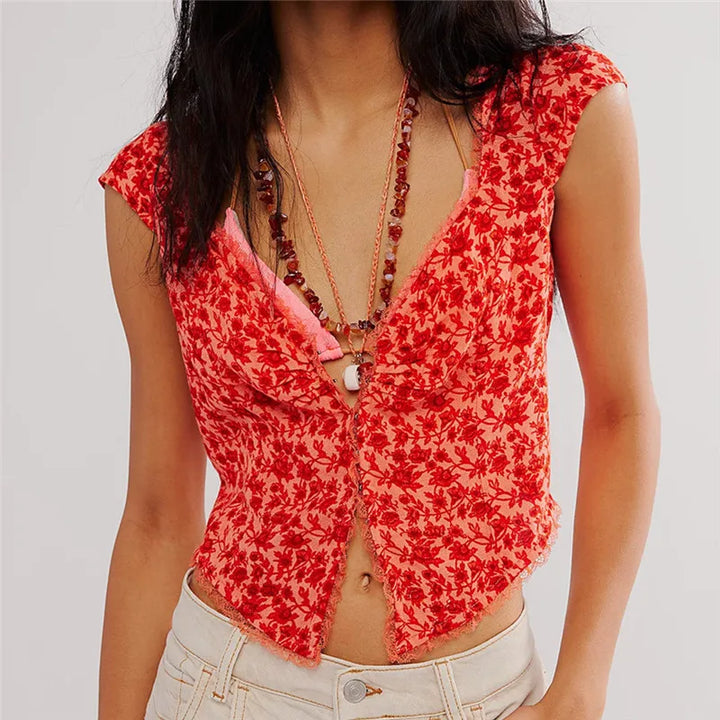 Olivia Bennet | Floral Ruche Crop Top