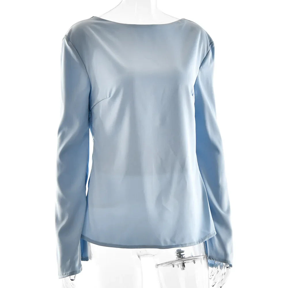 Olivia Bennet | Satin Long Sleeve Bell Cuff Top for Women
