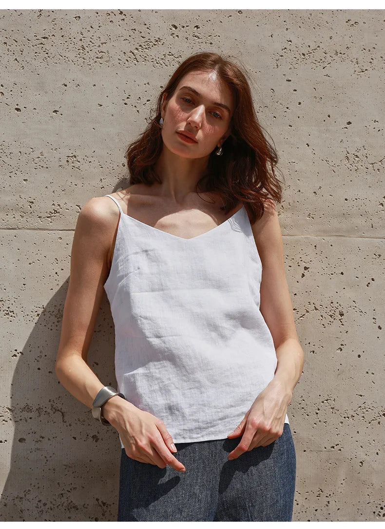 Olivia Bennet | Linen V-Neck Camisole Top for Women