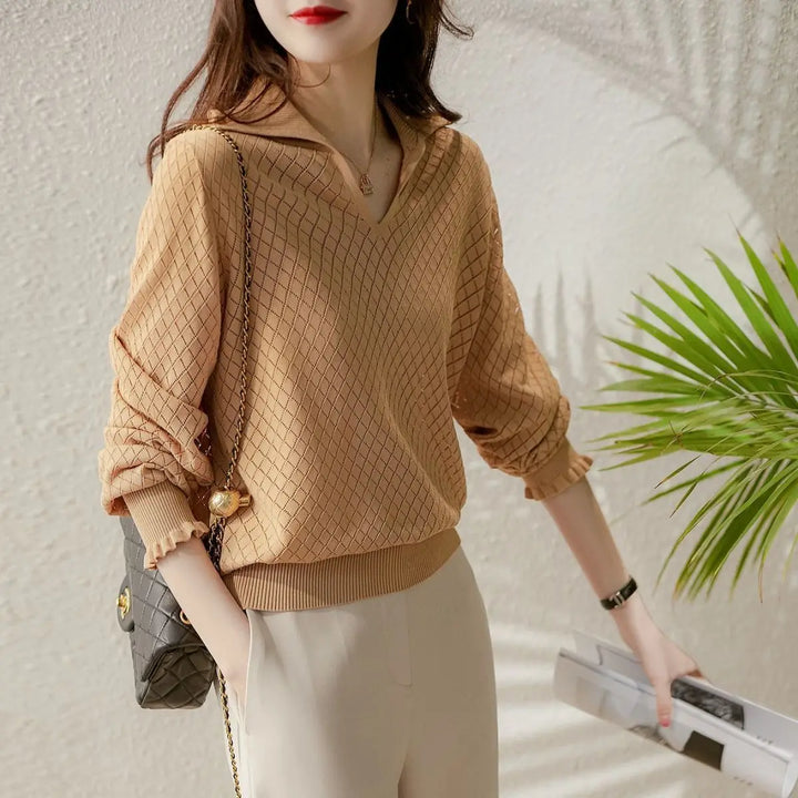 Olivia Bennet | Diamond Knit Top for Women in Natural Color