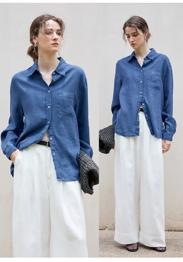 Olivia Bennet | Linen Shirt for Women, Relaxed Fit, White