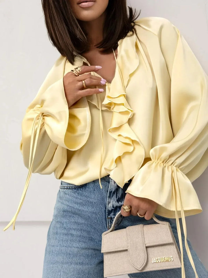 Olivia Bennet | Satin Ruffle Blouse for Women