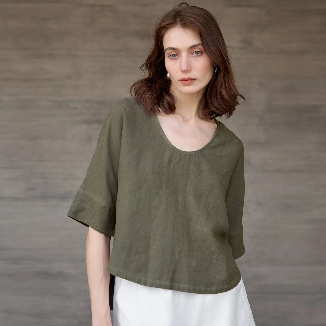 Olivia Bennet | Hemp V-Neck Boxy Top