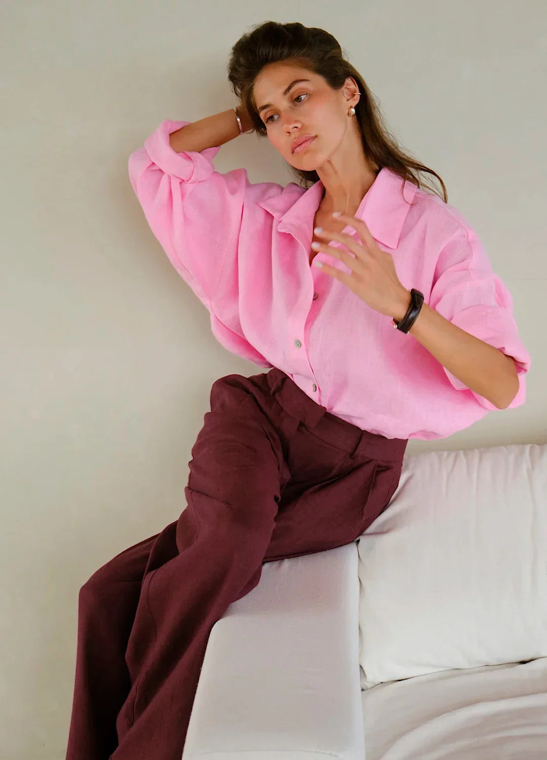 Olivia Bennet | Linen Wide-Leg Trousers for Women in Natural