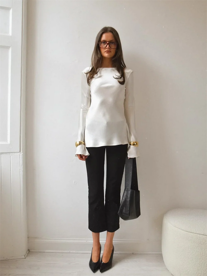 Olivia Bennet | Satin Long Sleeve Bell Cuff Top for Women