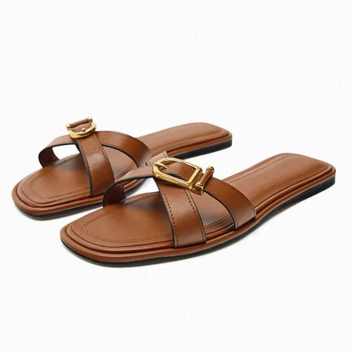 Olivia Bennet | Italian Leather Cutout Slide Sandal for Women
