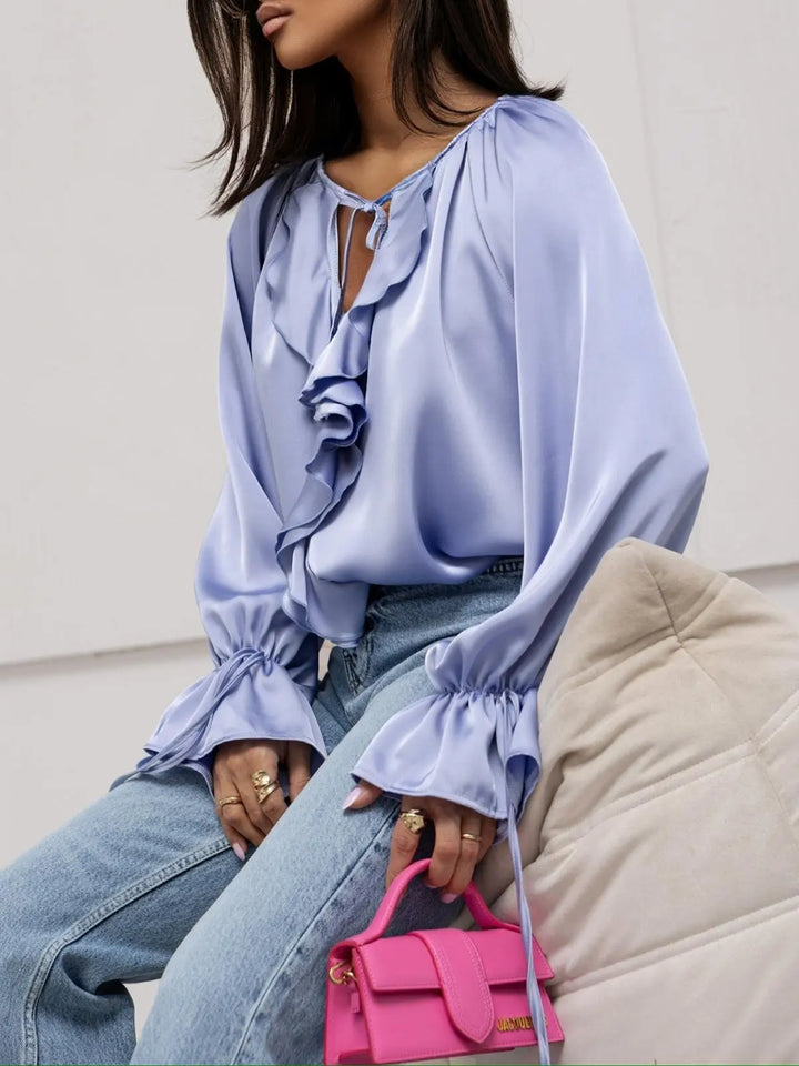 Olivia Bennet | Satin Ruffle Blouse for Women