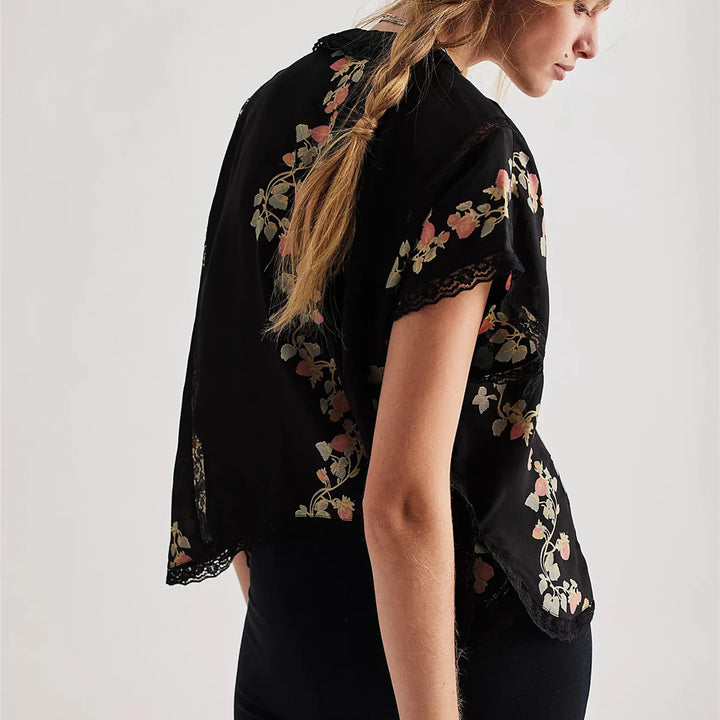Olivia Bennet | Lace Trim Blouse for Women in Strawberry