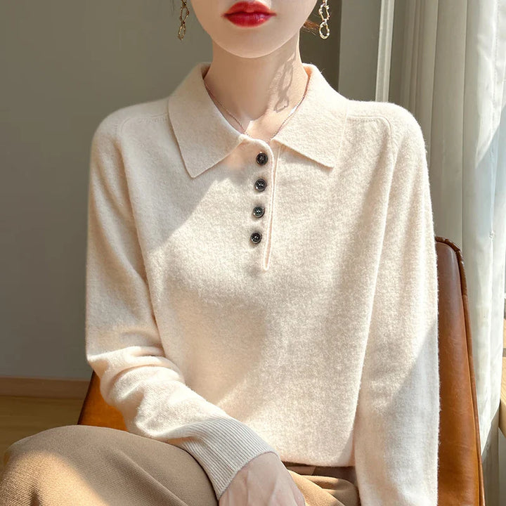 Olivia Bennet | Wool Polo Sweater for Women in Natural Color