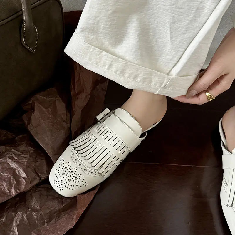 Olivia Bennet | Fringe Leather Loafers for Women