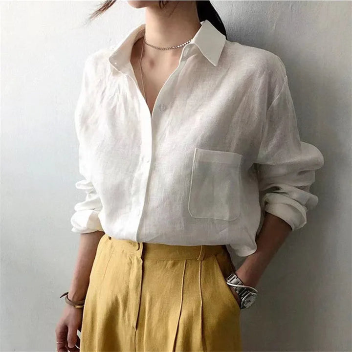 Olivia Bennet | Soft Linen Open Collar Shirt