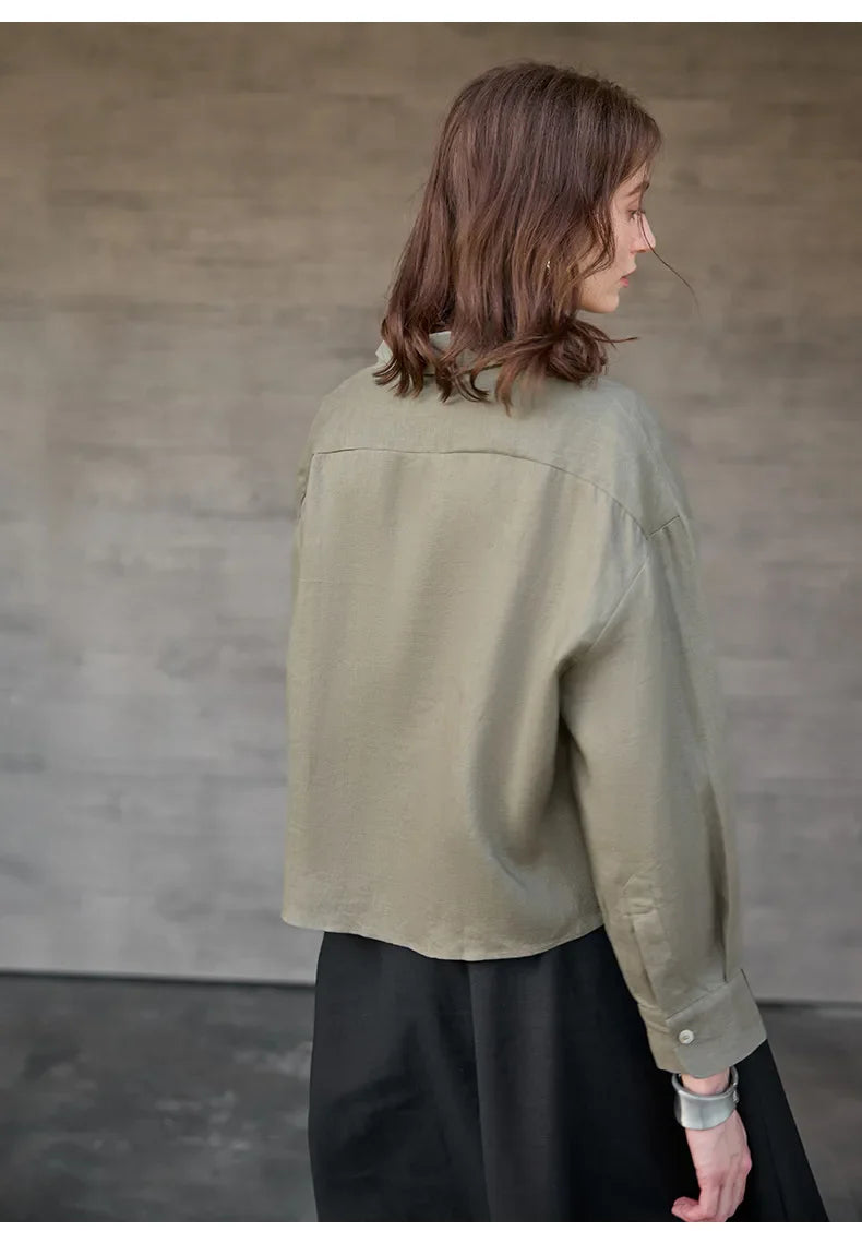 Olivia Bennet | Cropped Linen Overshirt for Women in Natural