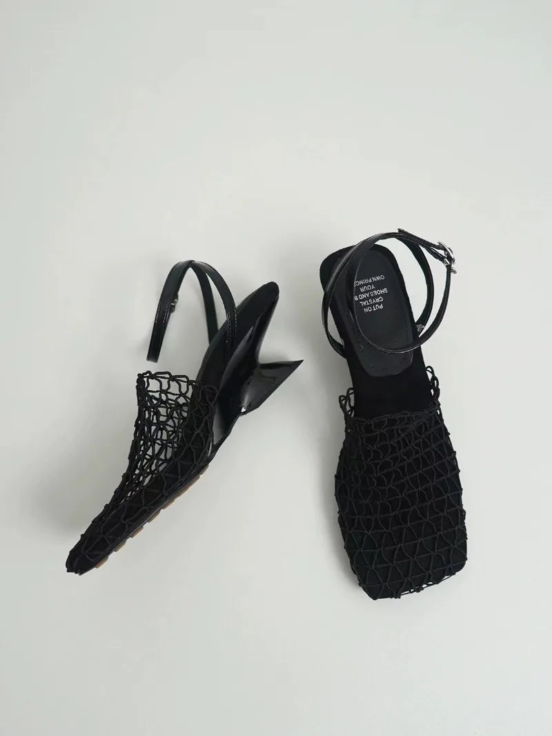 Olivia Bennet | Mesh Weave Heels for Women in Black