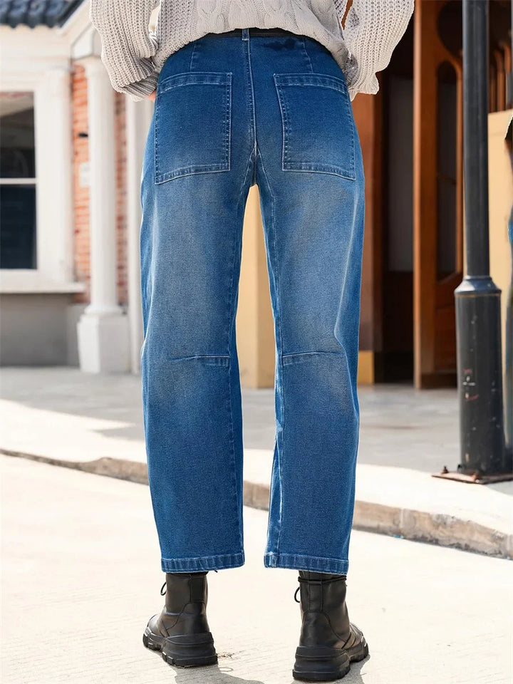 Olivia Bennet | Structured Barrel Jeans for Women in Denim