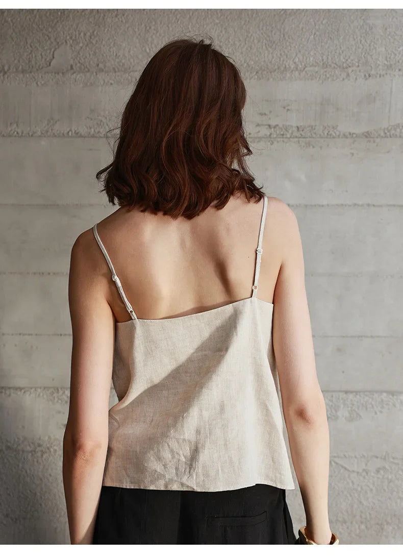 Olivia Bennet | Linen V-Neck Camisole Top for Women