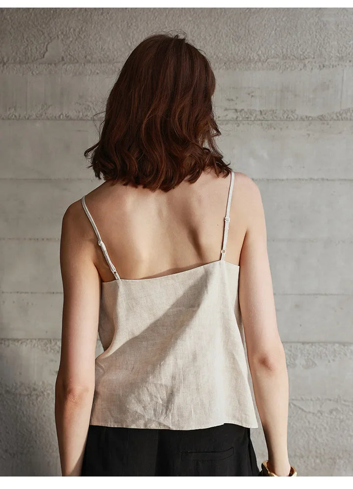Olivia Bennet | Linen V-Neck Camisole Top for Women