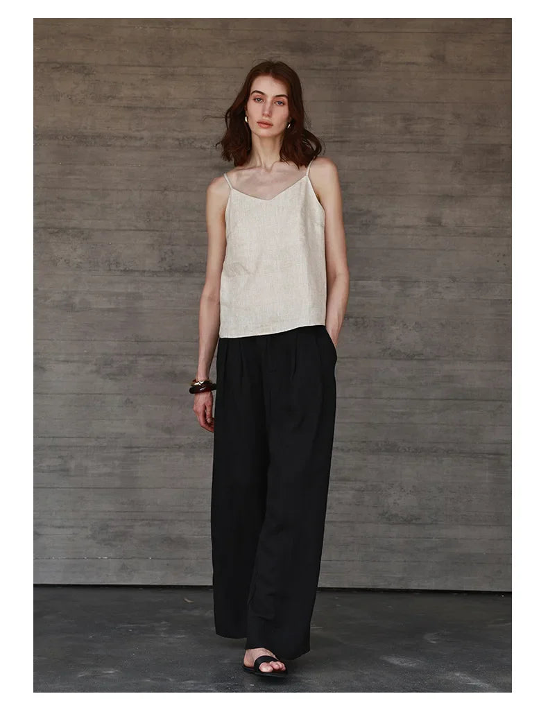 Olivia Bennet | Linen V-Neck Camisole Top for Women