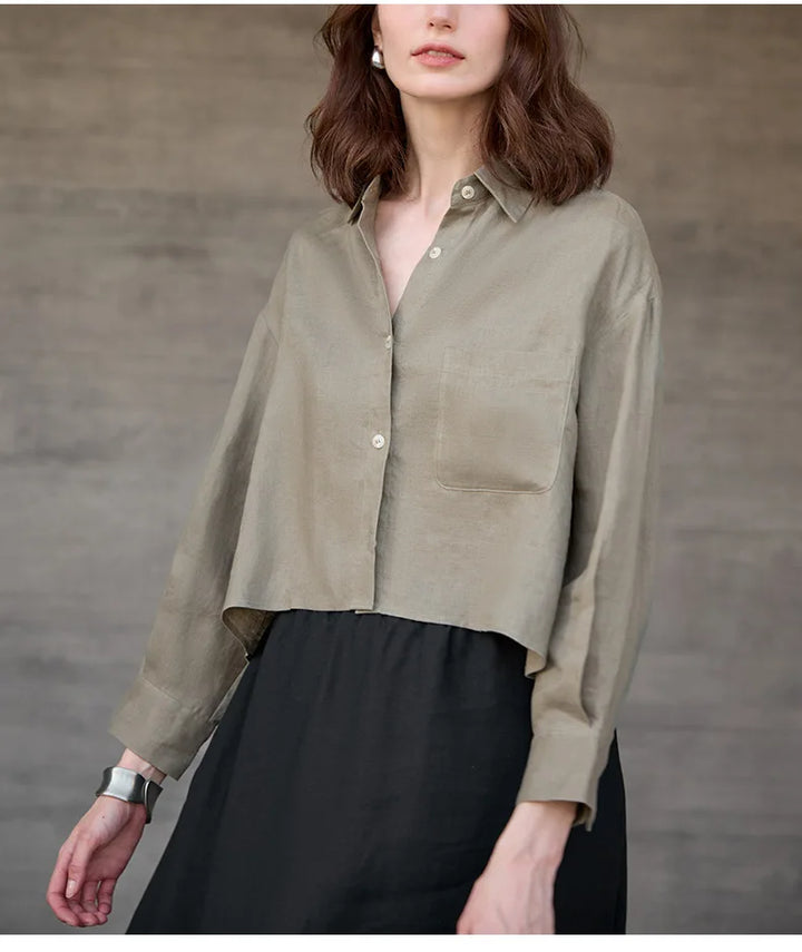 Olivia Bennet | Cropped Linen Overshirt for Women in Natural