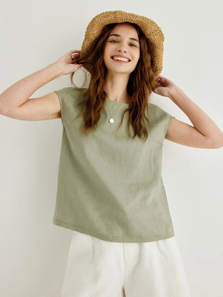 Olivia Bennet | Linen Tee for Women in Petal Sleeve Style