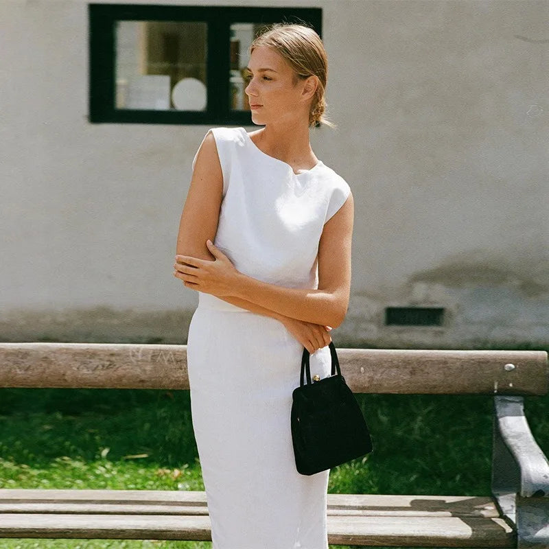 Olivia Bennet | Crop Linen Top for Women in Natural Color