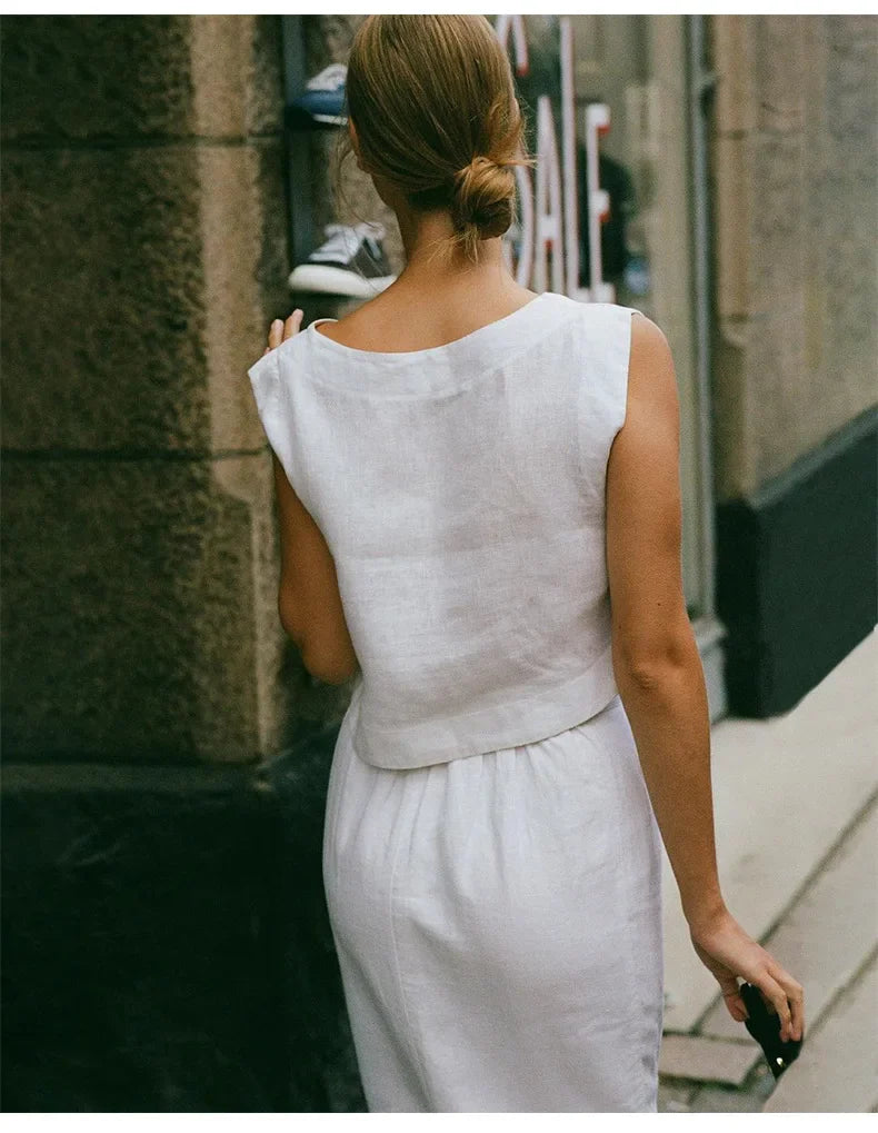 Olivia Bennet | Crop Linen Top for Women in Natural Color