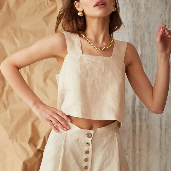 Olivia Bennet | Square Neck Linen Crop Tank