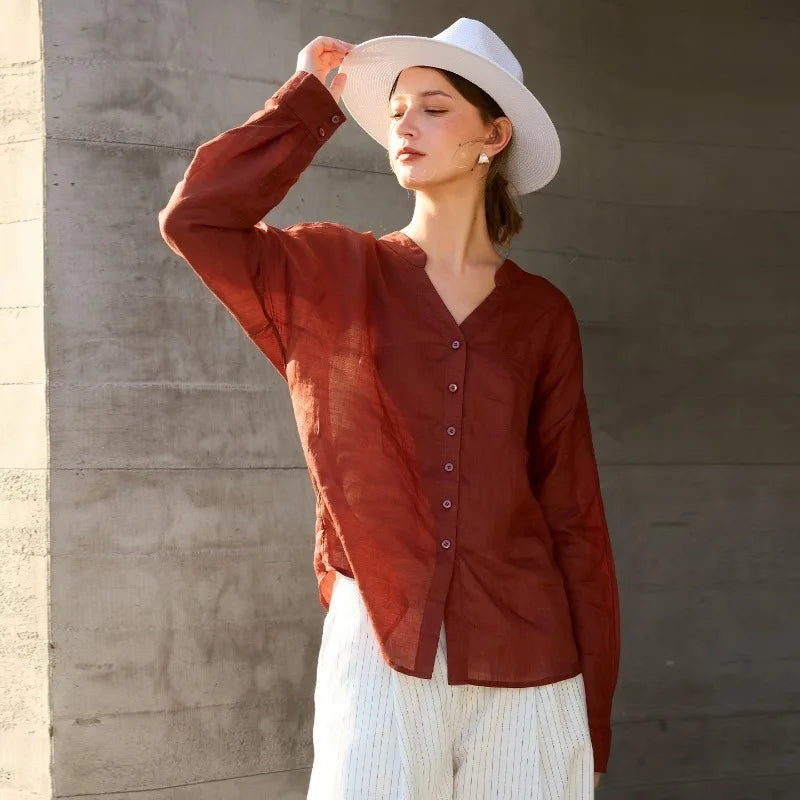 Olivia Bennet | Linen V-Neck Shirt for Women
