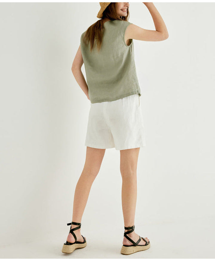 Olivia Bennet | Linen Tee for Women in Petal Sleeve Style
