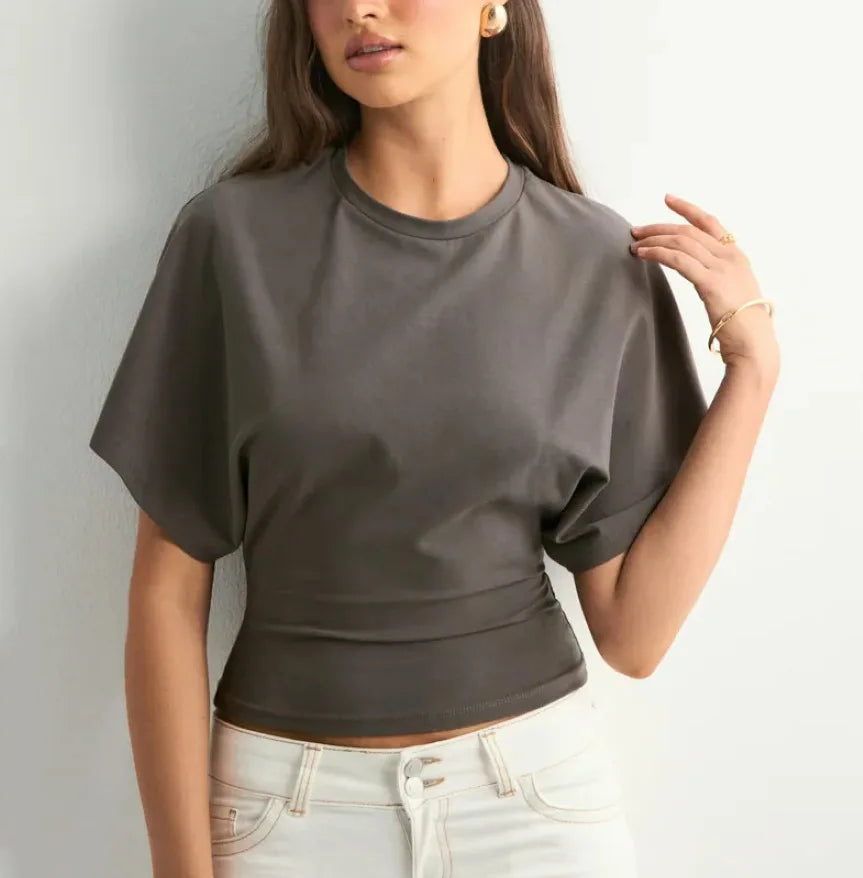Olivia Bennet | Cotton Drape Tee for Women in White
