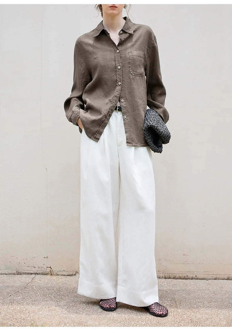 Olivia Bennet | Linen Shirt for Women, Relaxed Fit, White