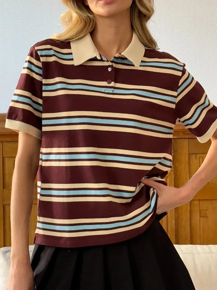 Olivia Bennet | Stripe Polo Tee for Women in Cotton Fit