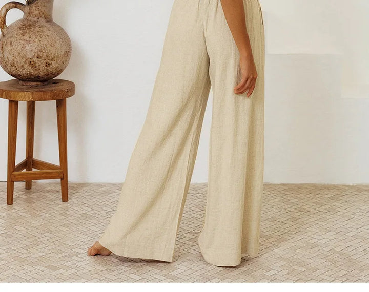 Olivia Bennet | Linen Wide Leg Pant for Women in Ruffle Style