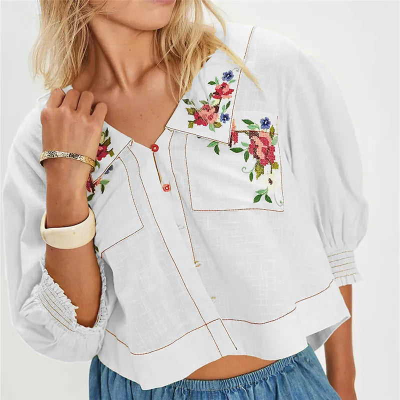 Olivia Bennet | Floral Embroidered Crop Blouse