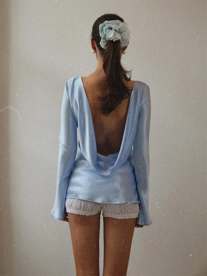 Olivia Bennet | Satin Long Sleeve Bell Cuff Top for Women
