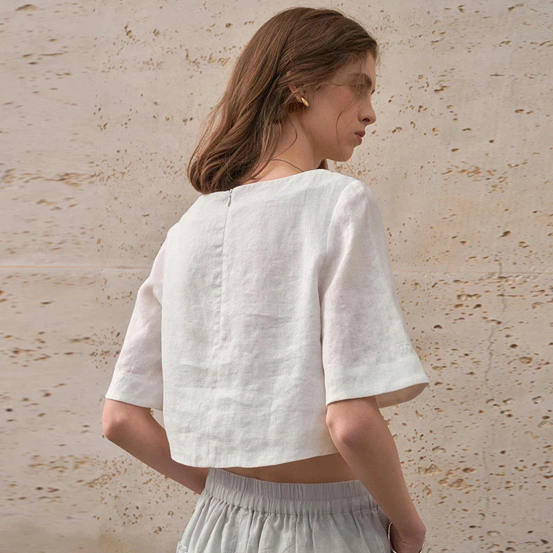 Olivia Bennet | Boxy Linen Crop Top