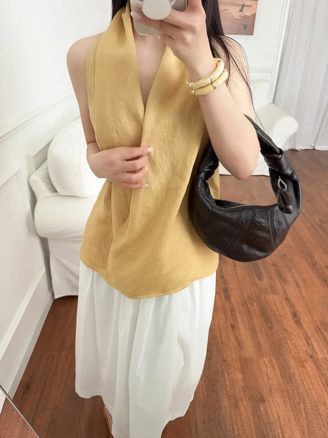 Olivia Bennet | Drape Linen Vest for Women