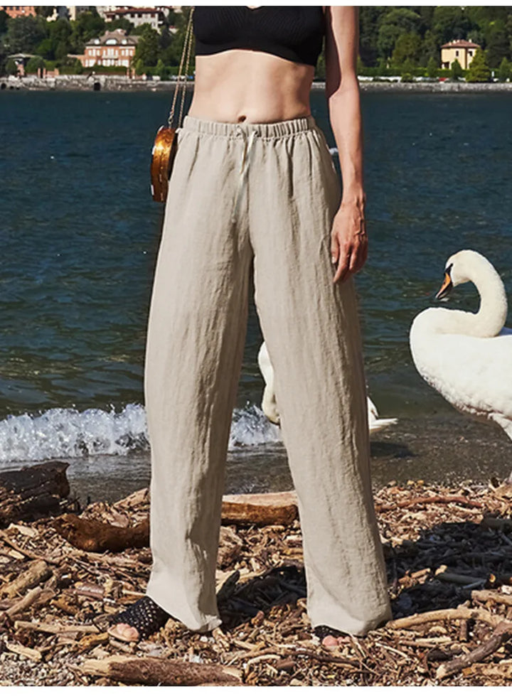 Olivia Bennet | Wide Leg Linen Pant for Women in Natural Color
