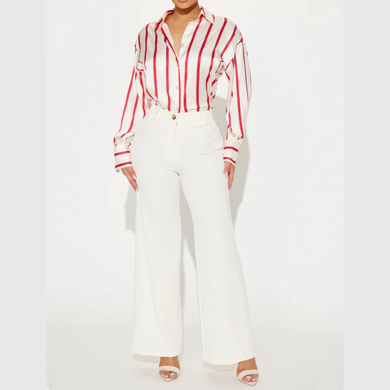 Olivia Bennet | Satin Stripe Shirt for Women