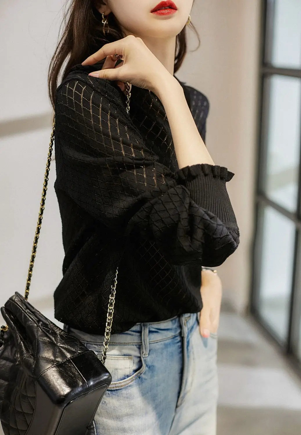 Olivia Bennet | Diamond Knit Top for Women in Natural Color