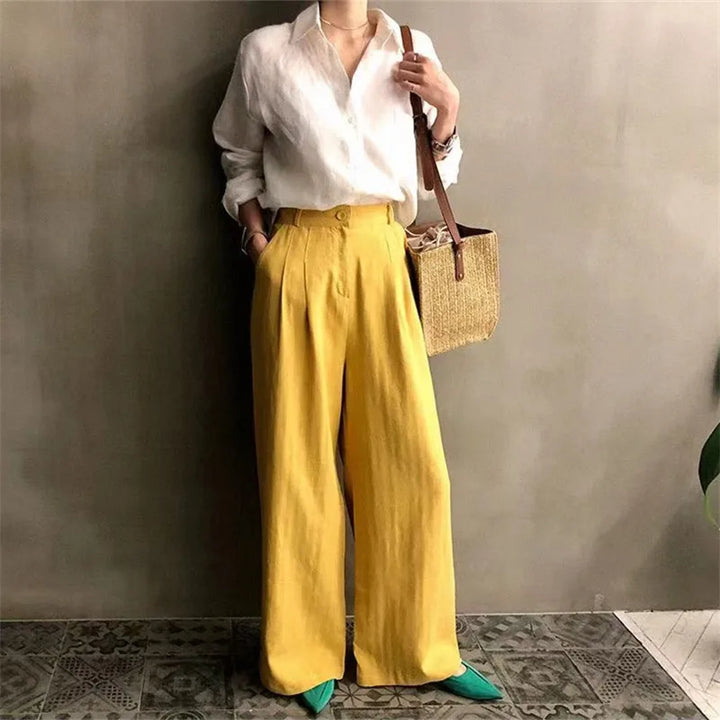 Olivia Bennet | Soft Linen Open Collar Shirt