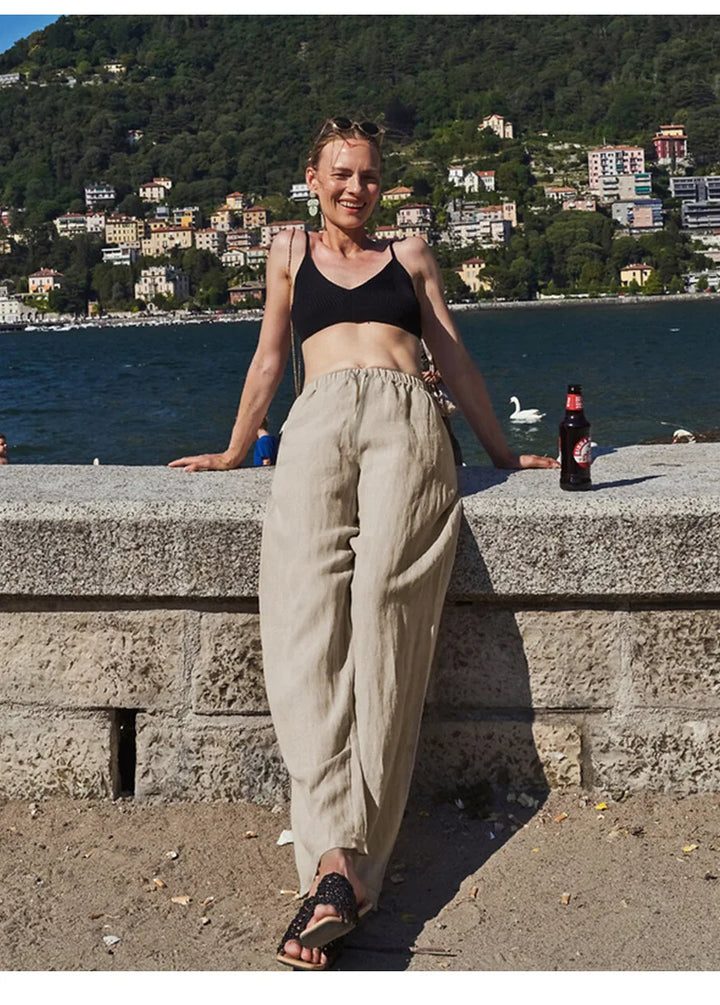 Olivia Bennet | Wide Leg Linen Pant for Women in Natural Color