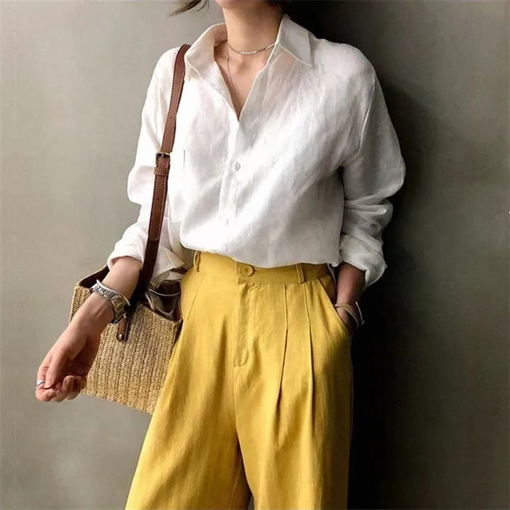 Olivia Bennet | Soft Linen Open Collar Shirt