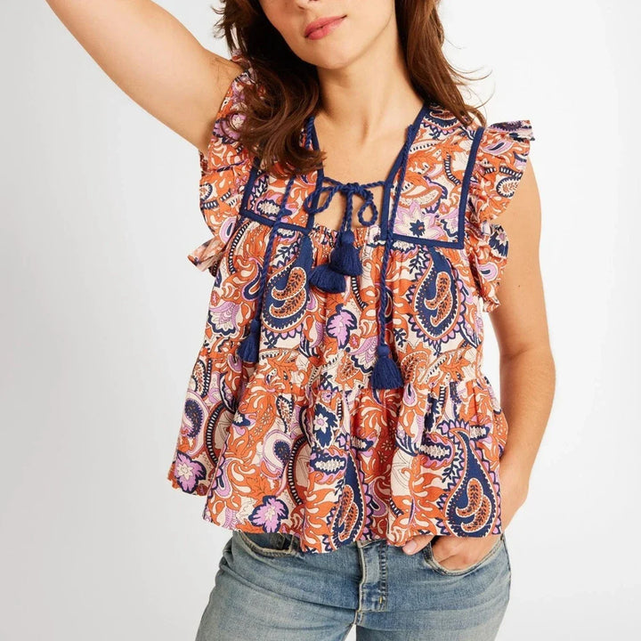 Olivia Bennet | Paisley Tassel Ruffle Top