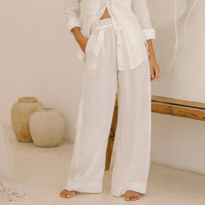 Olivia Bennet | Linen Wide Leg Pant for Women in Ruffle Style