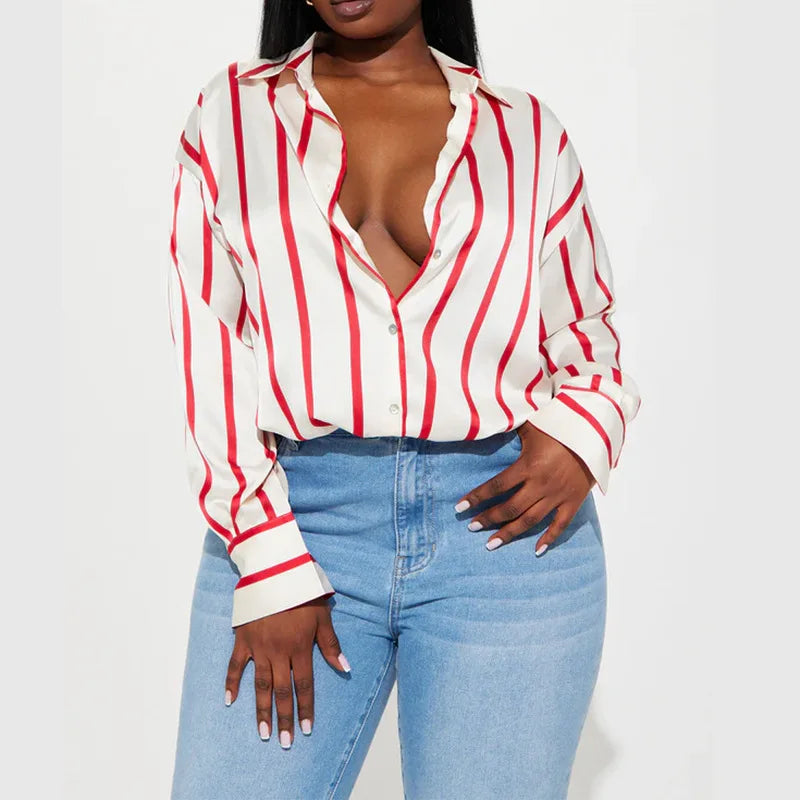 Olivia Bennet | Satin Stripe Shirt for Women