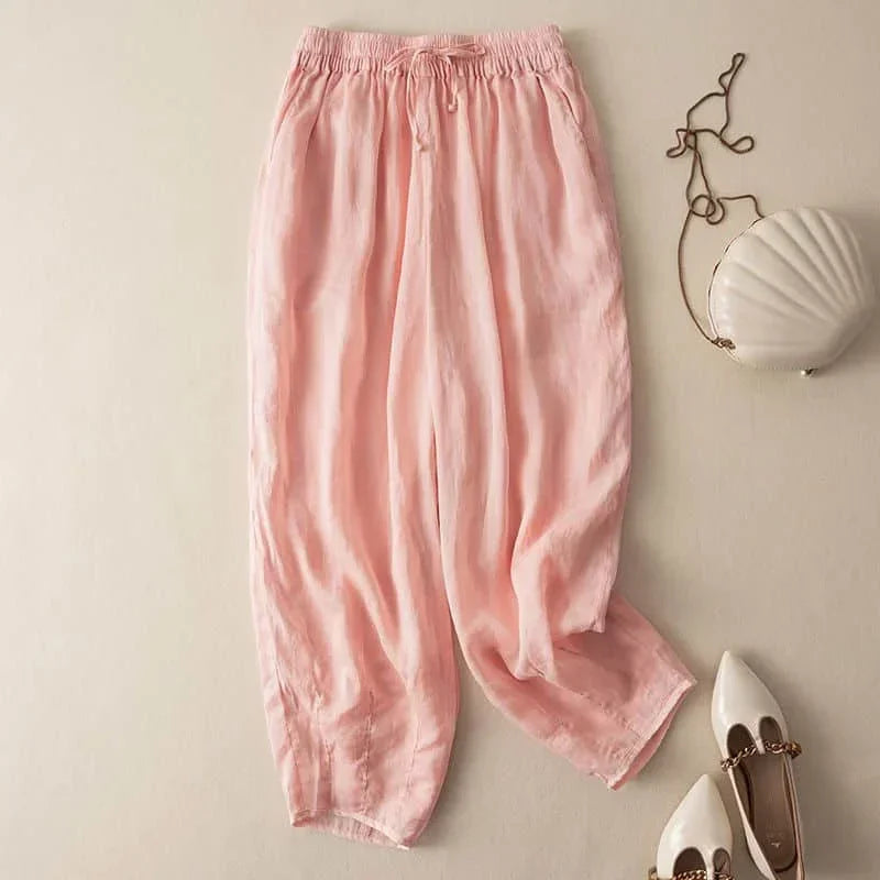 Olivia Bennet | Linen Pants for Women in Natural Fit, White