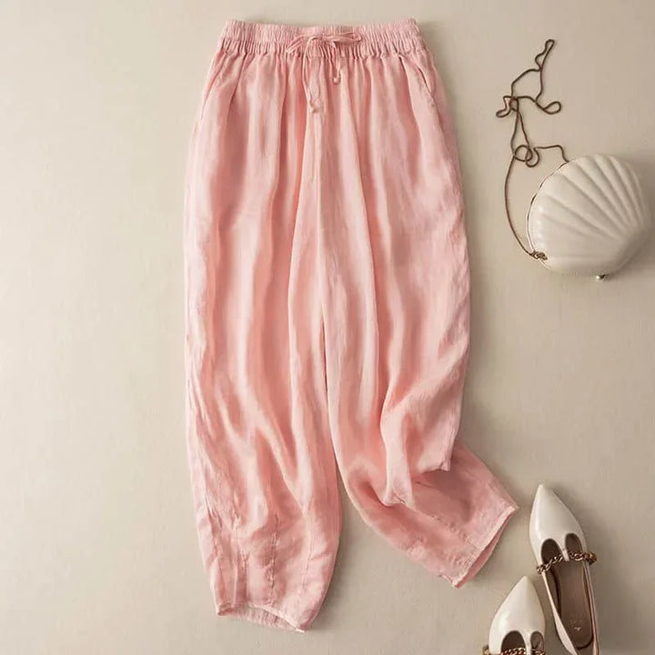 Olivia Bennet | Linen Pants for Women in Natural Fit, White