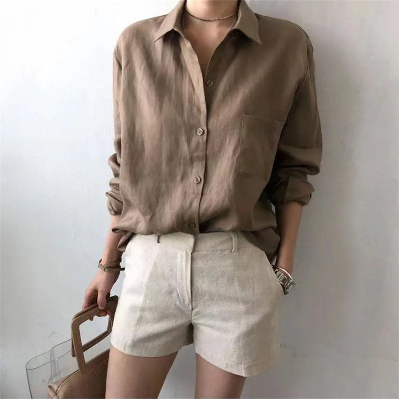 Olivia Bennet | Soft Linen Open Collar Shirt
