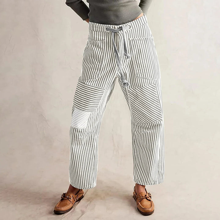 Olivia Bennet | Stripe Pant for Women in Soft Fabric, Relaxed Fit, Blue